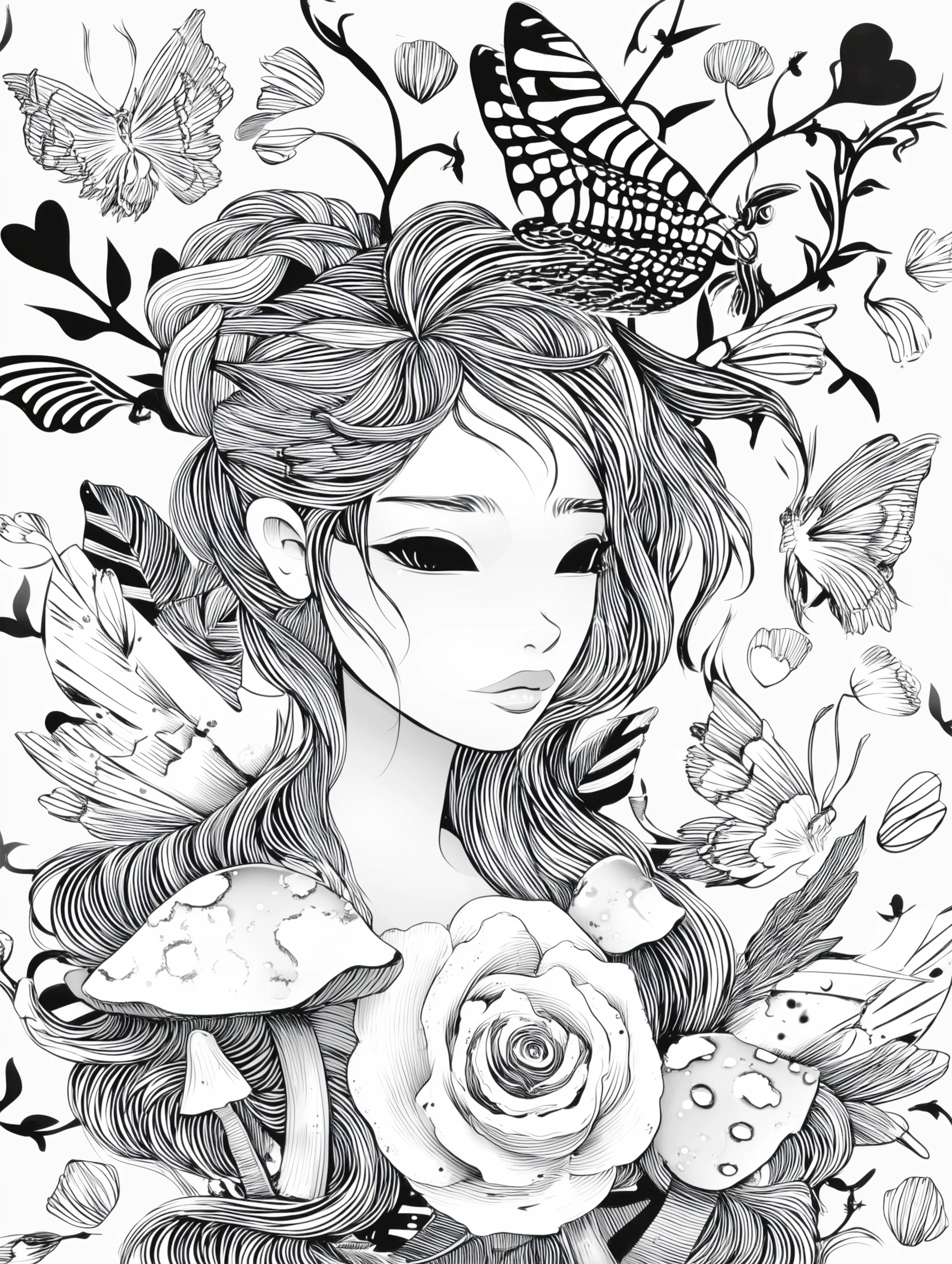 Free printable beautiful fairy coloring page featuring a mushroom fairy